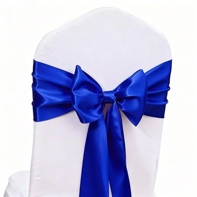 Royal Blue Satin Chair Sashes 50 Pack, Satin Ribbons for Chairs Covers Wedding Party Gender Reveal Birthday Decor, Blue Chairs Bows Ties for Engagement Decorations