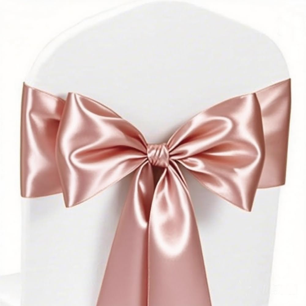 Blush Pink Chair Bows Sashes 50 Pack, Gankar Satin Light Rose Gold Chair Ribbons Ties for Wedding Party Birthday Gender Reveal Decoration