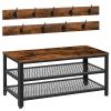 HOOBRO Hall Tree Entryway Storage Bench, Coat Rack Shoe Bench, Shoe Rack Organizer with Coat Hooks, 3-in-1 Design, Wooden Furniture with Metal Frame, Rustic Brown and Black BF171MT01 view 1