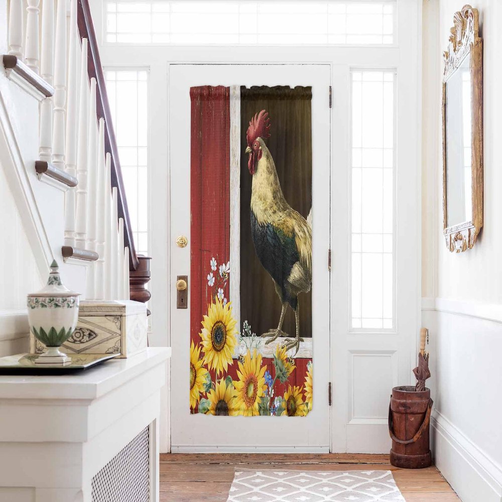 Rooster Sunflower French Sidelight Front Door Curtain for Door Window/Doorways 54"x72", Rustic Red Farm Barn Yellow Floral Kitchen Small Side Back Window Door Rod Pocket Drape Panel Curtain