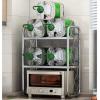 2 Tier 304 Stainless Steel Microwave Storage Shelving Unit Rack Organizer Shelves for Kitchen Counter Organiser Printer Stand, Silver view 1