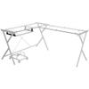 Acme Demas Glass Top L-Shaped Computer Desk with Holder in Clear and White view 1