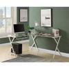 Acme Demas Glass Top L-Shaped Computer Desk with Holder in Clear and White view 2