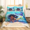 Cute Black Girl Mermaid Comforter Covet Full Size,African Blue Mermaid Princess Duvet Cover with 2 Pillowcases,3 Piece,Ocean Fish Coral Polyester Bedding Set for Boys Teens Bedroom Decor view 2