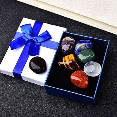7PCS/Set Natural Stone Crystal Gemstone Chakras Healing Stone Quartz Mineral Ornaments Home Decoration Gifts Box for Children, LJFFJL-3006 (Color : Light Grey)