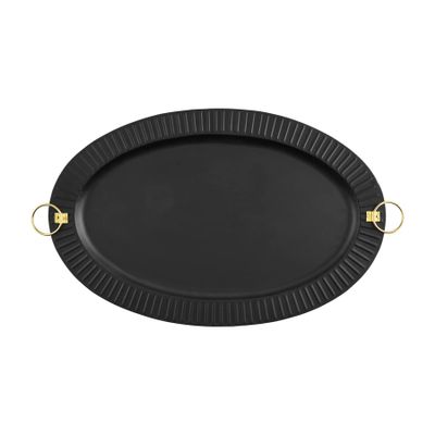Mud Pie Tin Oval Tray, Black, 17" x 26"
