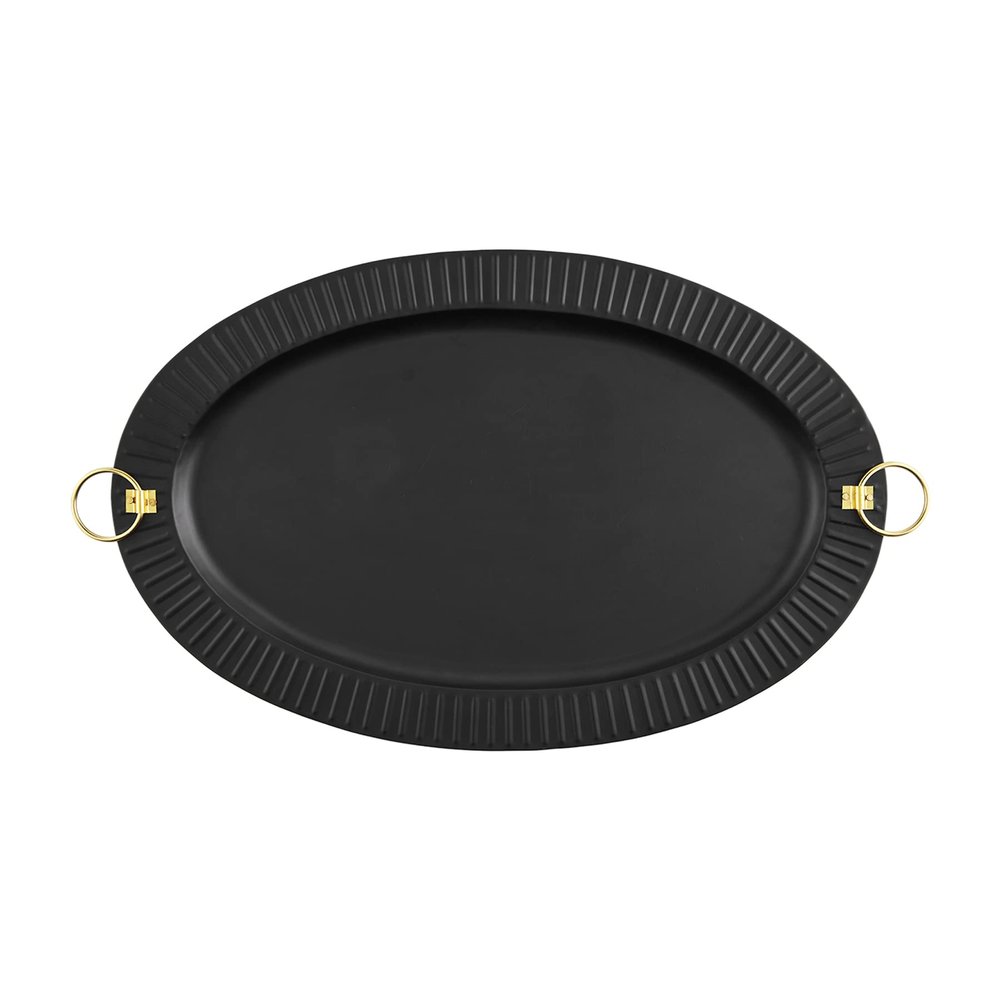 Mud Pie Tin Oval Tray, Black, 17" x 26"