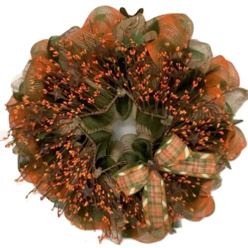 Harvest Pip Berries Autumn Handmade Deco Mesh Wreath. Available in 24 inch and 28 inch diameters