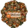 Harvest Pumpkin Argyle Welcome Wreath Handmade Deco Mesh. Available in 24 inch and 28 inch diameters view 1