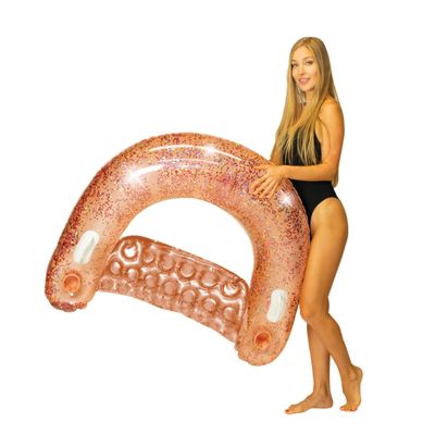 PoolCandy Rose Gold Glitter Sun Chair Inflatable Pool Float Jumbo Luxury Water Lounger with High Backrest & Cup Holder Heavy Duty Floating Recliner for Adults, Summer Pool Parties & Lake