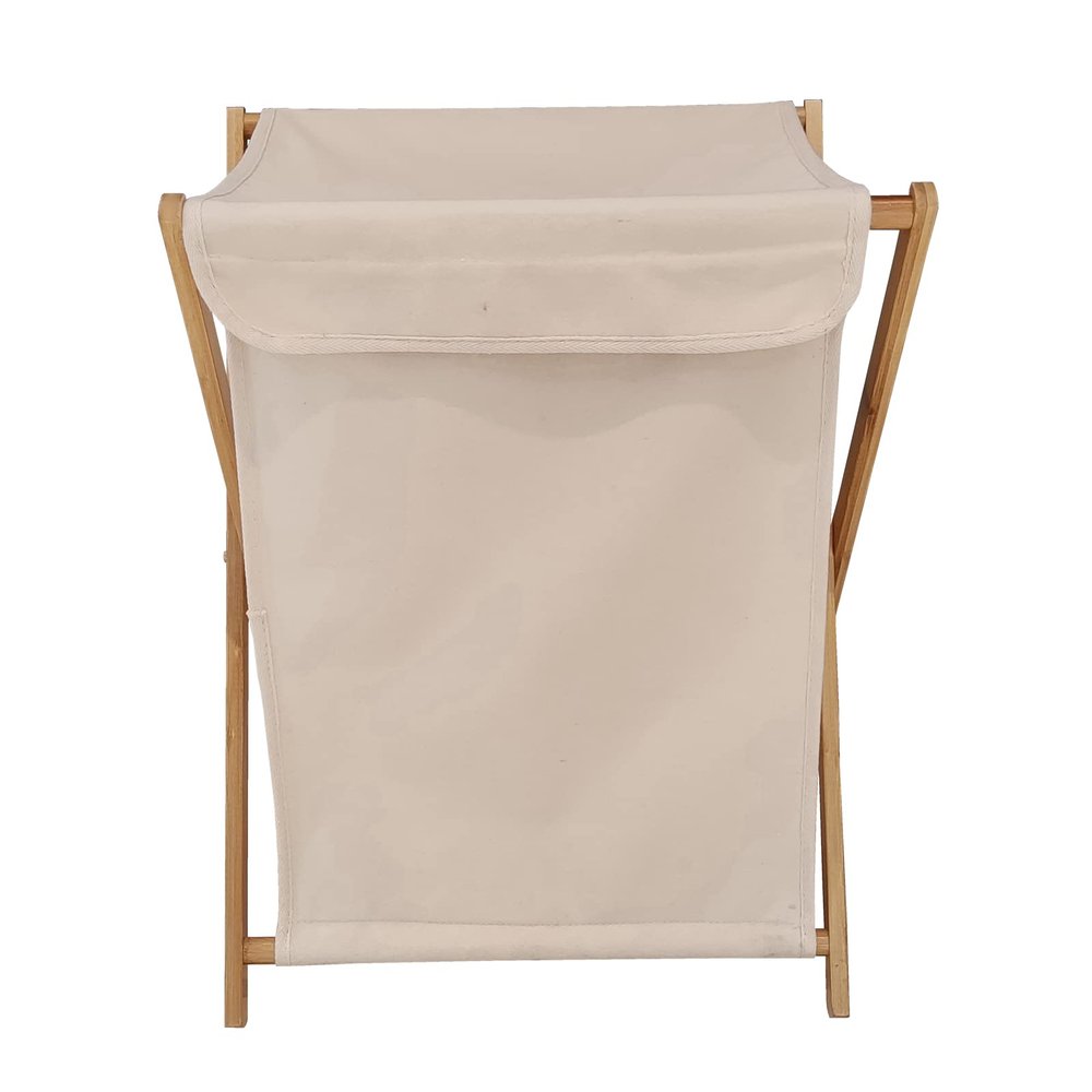 Bamboo Wood X-frame Laundry Hamper with Lid Collapsible Dirty Clothes Laundry Basket Foldable Storage for Household