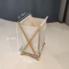 Bamboo Wood X-frame Laundry Hamper with Lid Collapsible Dirty Clothes Laundry Basket Foldable Storage for Household view 3