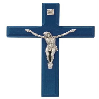 (79-39) 7" BLUE WOOD CRUCIFIX, BOXED