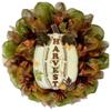 White Wood Pumpkin Harvest Deco Mesh Handmade Wreath with Rope and Metal Autumn Leaves. Available in 24 inch and 28 inch diameters view 1