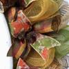 White Wood Pumpkin Harvest Deco Mesh Handmade Wreath with Rope and Metal Autumn Leaves. Available in 24 inch and 28 inch diameters view 4