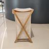 Bamboo Wood X-frame Laundry Hamper with Lid Collapsible Dirty Clothes Laundry Basket Foldable Storage for Household (Beige with Lid, Medium) view 2