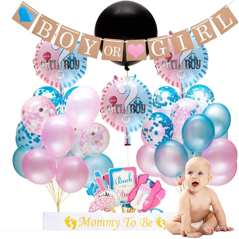 Party Land 63 PCS Gender Reveal Party Pack with 36 Inch Gender Reveal Balloon & Pink and Blue Confetti