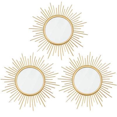 3 Pack Metal Mirrors for Wall Sunburst Wall Mirrors Home Dcor Decorative Hanging Wall Art for Living Room Bedroom Entryway (Gold, Sunburst)