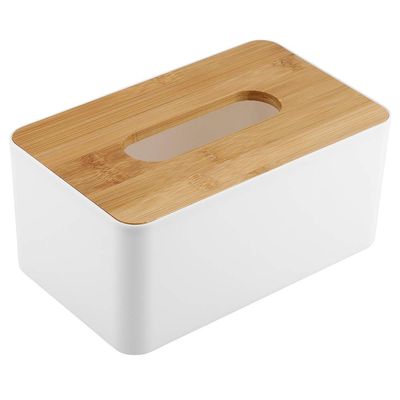 Plastic Tissue Holder, 3-Grid Rectangle Size Tissue Organizer Tissue Box PP Durable in Use for Office for Car(Bamboo Cover Square Large)