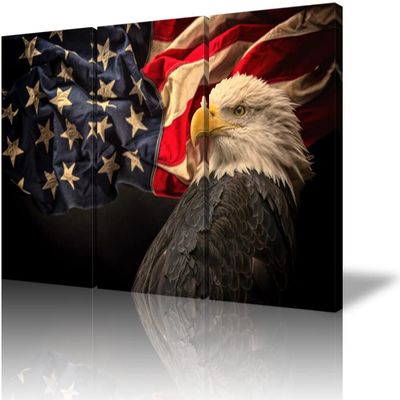YOUHONG 3 Pieses Wooden American Flag Patriotic Decor American Flag Wall Art Eagle Wall Art American Home Decor Ready to Hang (12''Wx16''Hx3PCS)