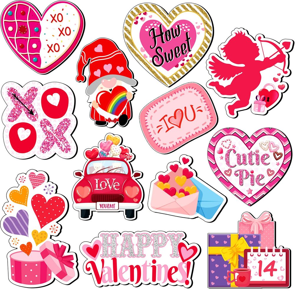 12 Pieces Valentine s Day Refrigerator Magnets Holidays Magnetic Stickers Love Heart Refrigerator Decorative Magnets Cupid Red Lips Locker Dishwasher Stickers