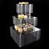 3 Tier Cake Stands Square Crystal Beaded Cupcake Stand Holder Acrylic Cupcake Tower Display Party Dcor 3 Tier Acrylic Display for Pastry for Weddings Birthday Christmas Party view 2