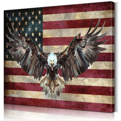 American Flag Canvas Wall Art - Military Decor, Army Home Decor, Eagles Wall Decor for Bedroom & Living Room (28''H x 40''W)