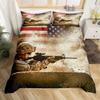 American Flag Comforter Cover Military Camouflage Soldier Bedding Set for Adult Boys Vintage Camo Usa Flag Duvet Cover Grunge Soil Red Grey Stars Stripes Bedding Collections, with 2 Pillowcases, Full view 1