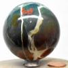 2.3" 275g Green Red White Chalcedony Agate Sphere Polished Natural Gemstone Crystal Mineral Ball - India + Stand view 2