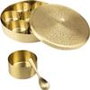 CRAFTING WITH LOVE A Brass Masala Box Dabba| Golden Spice Container with Embossed Lid 7 Compartments and 1 Spoon view 2