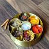 CRAFTING WITH LOVE A Brass Masala Box Dabba| Golden Spice Container with Embossed Lid 7 Compartments and 1 Spoon view 4