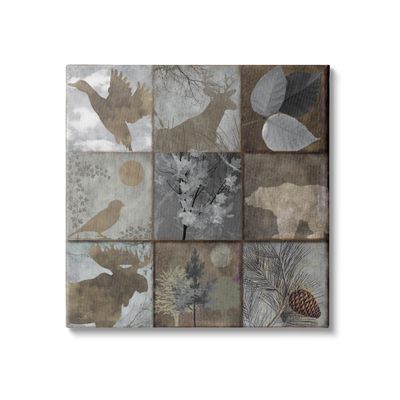 Stupell Industries Rustic Woodland Animal Square Collage Brown Grey Forest