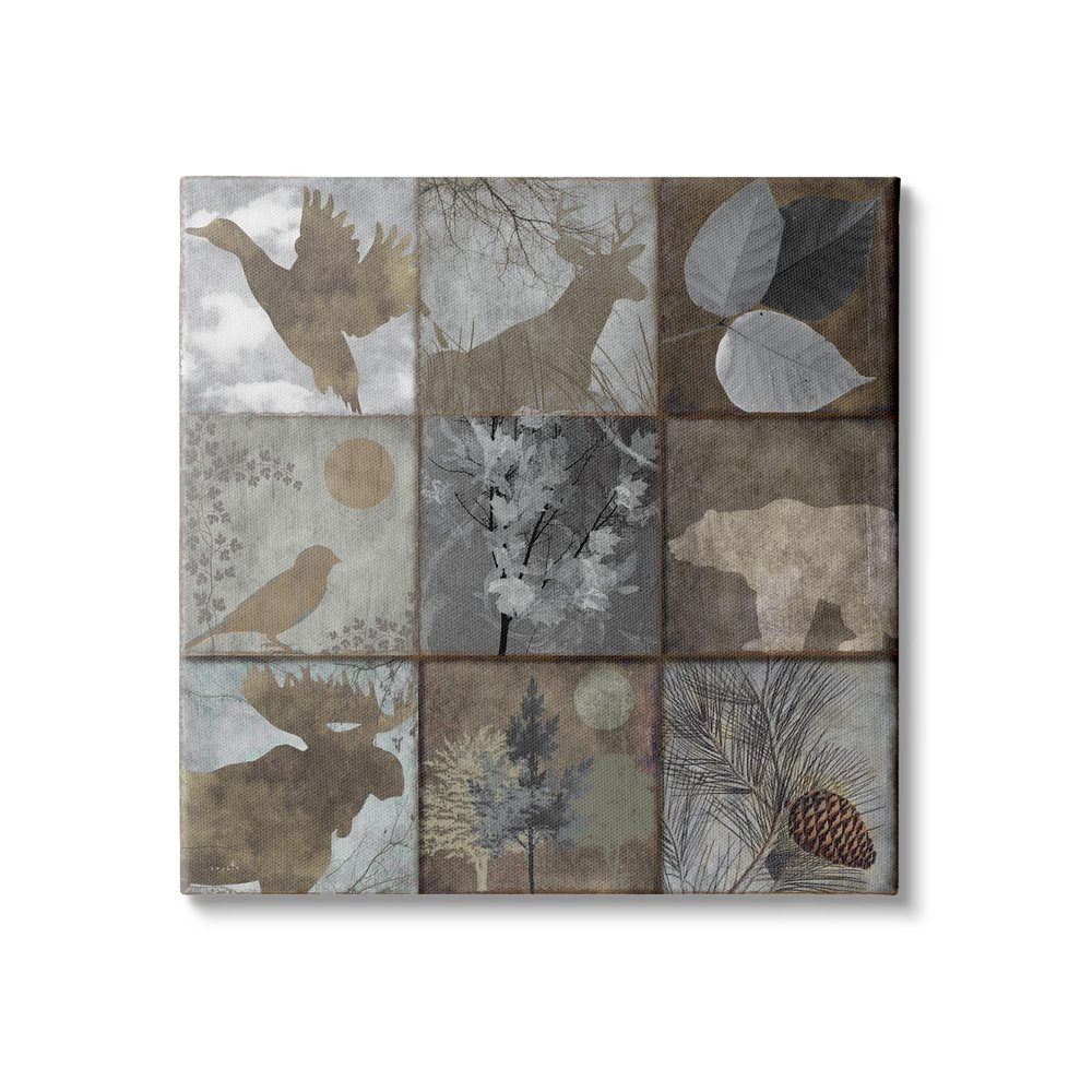 Stupell Industries Rustic Woodland Animal Square Collage Brown Grey Forest