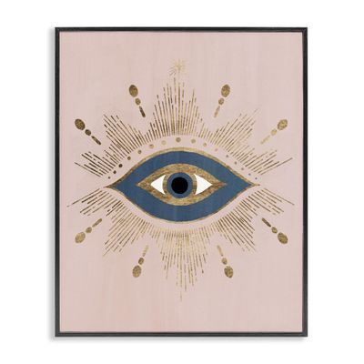 Stupell Industries Evil Eye Glam Boho Pattern Bold Blue Pink, Designed by Grace Popp Black Framed Wall Art, 16 x 20