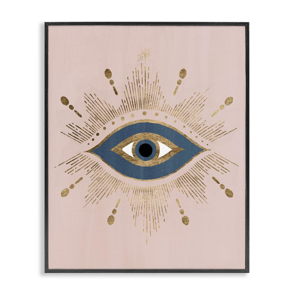Stupell Industries Evil Eye Glam Boho Pattern Bold Blue Pink, Designed by Grace Popp Black Framed Wall Art, 16 x 20