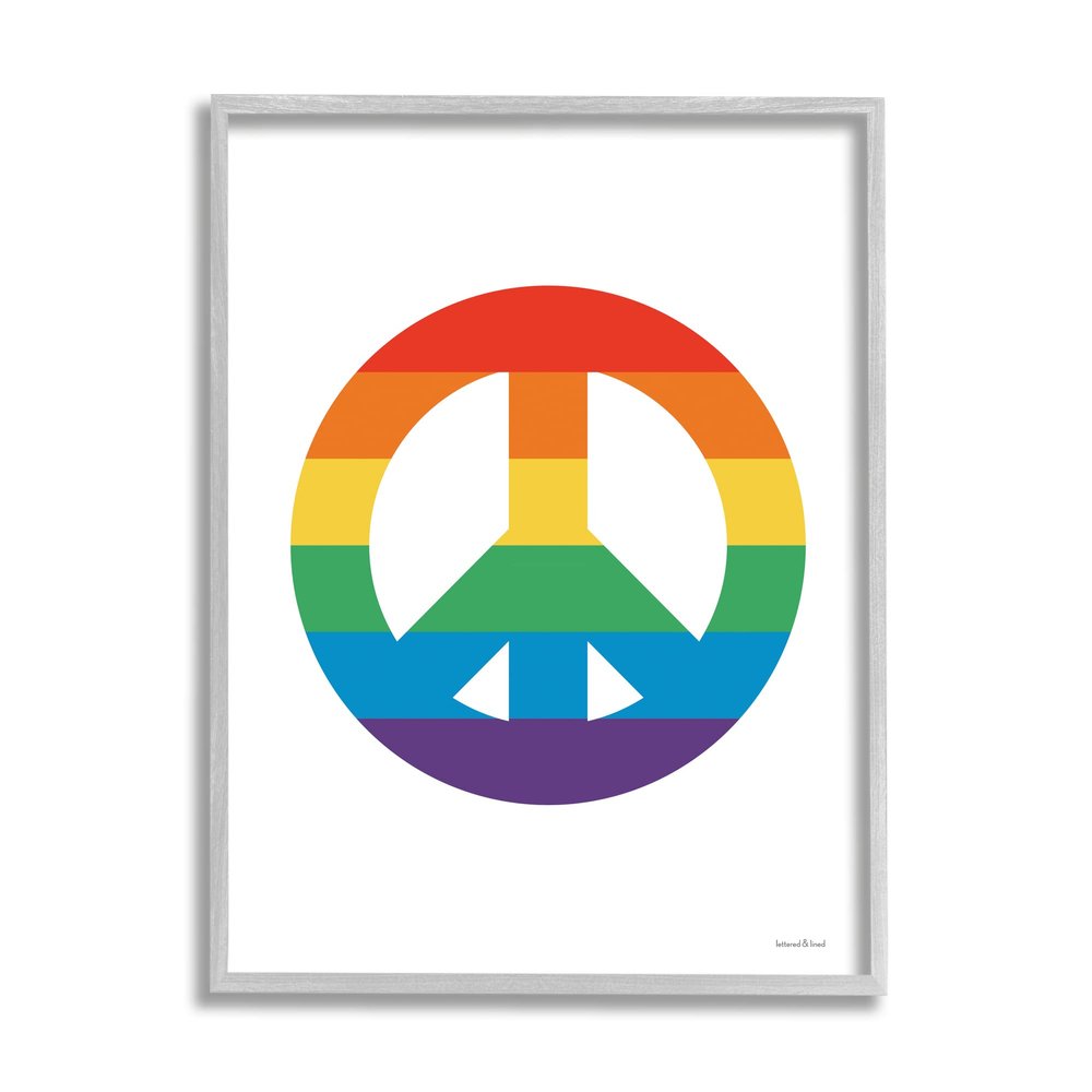 Stupell Industries Rainbow Striped Peace Sign Retro Pride Symbol Happiness