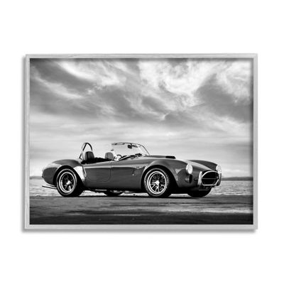 Stupell Industries Vintage Sports Convertible Car Beach Photography Black White