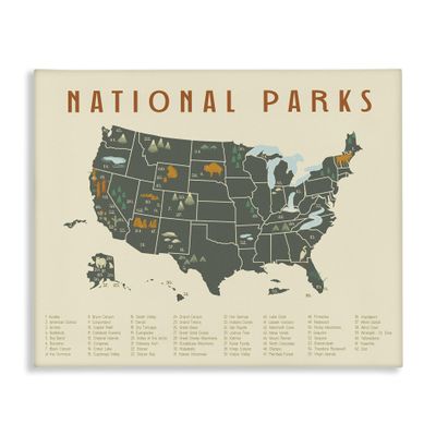Stupell Industries 'United States National Parks Adventure Map Green Orange', Canvas Art, 20 x 16 Inches, Easy to Hang and Sturdy, Made in USA, by Lil' Rue