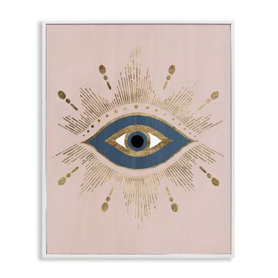 Stupell Industries Evil Eye Glam Boho Pattern Bold Blue Pink, Designed by Grace Popp White Framed Wall Art, 16 x 20