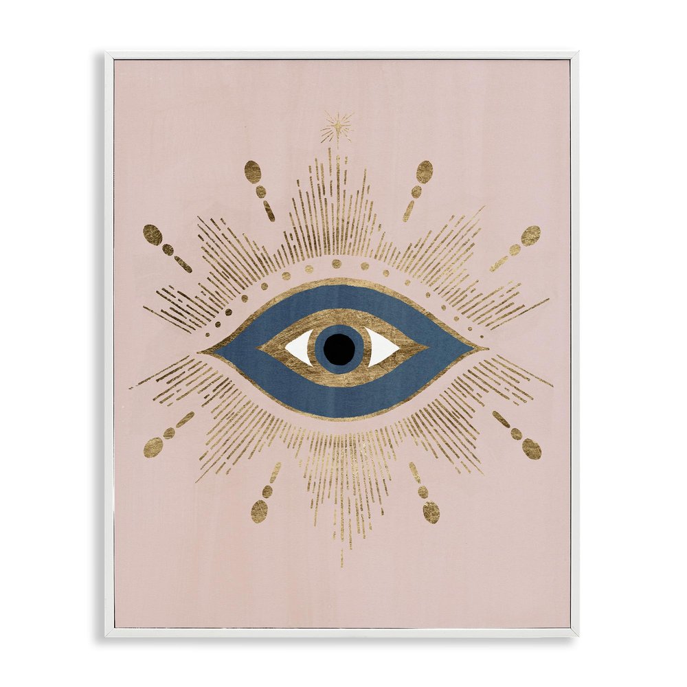 Stupell Industries Evil Eye Glam Boho Pattern Bold Blue Pink, Designed by Grace Popp White Framed Wall Art, 16 x 20