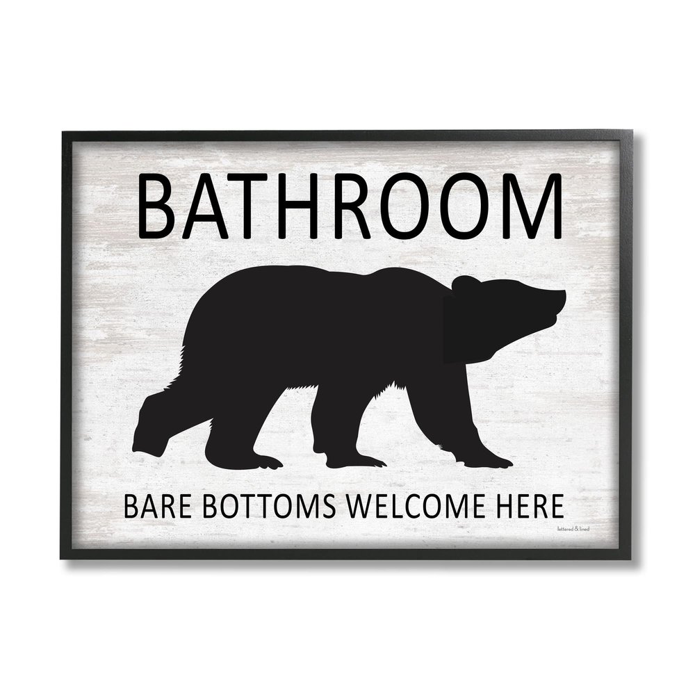 Stupell Industries Bathroom Bare Bottoms Welcome Here Funny Rustic Bear