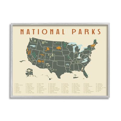 Stupell Industries United States National Parks Adventure Map Green Orange
