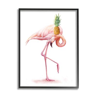 Stupell Industries Tropical Pineapple Pink Flamingo Bird Funny Fruit Animal