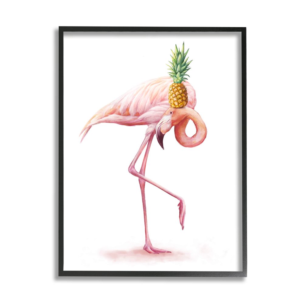 Stupell Industries Tropical Pineapple Pink Flamingo Bird Funny Fruit Animal