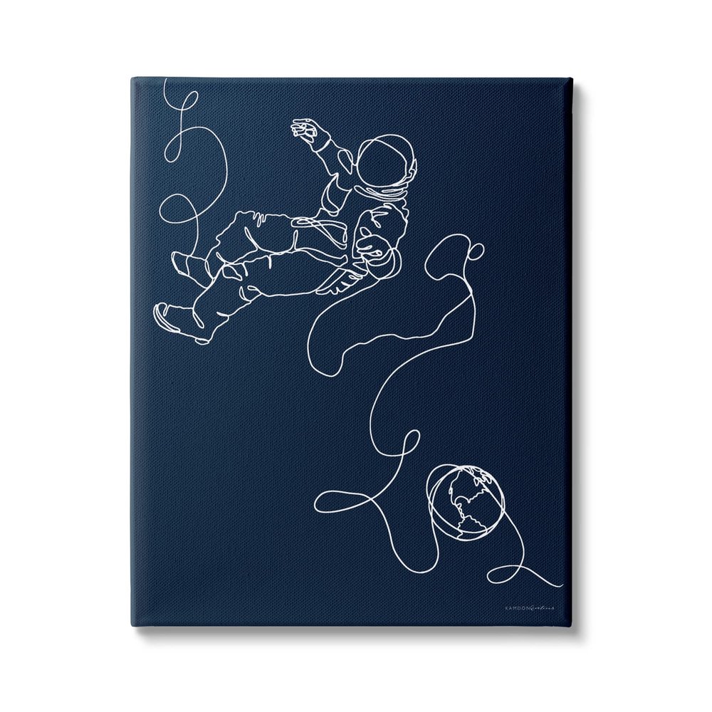 Stupell Industries Astronaut in Outer Space Over Earth Line Drawing