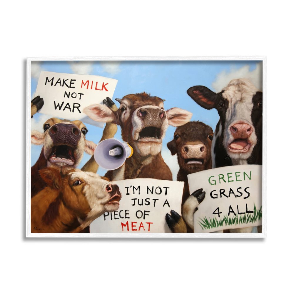 Stupell Industries Protesting Cows Funny Country Farm Cattle Animal Equality