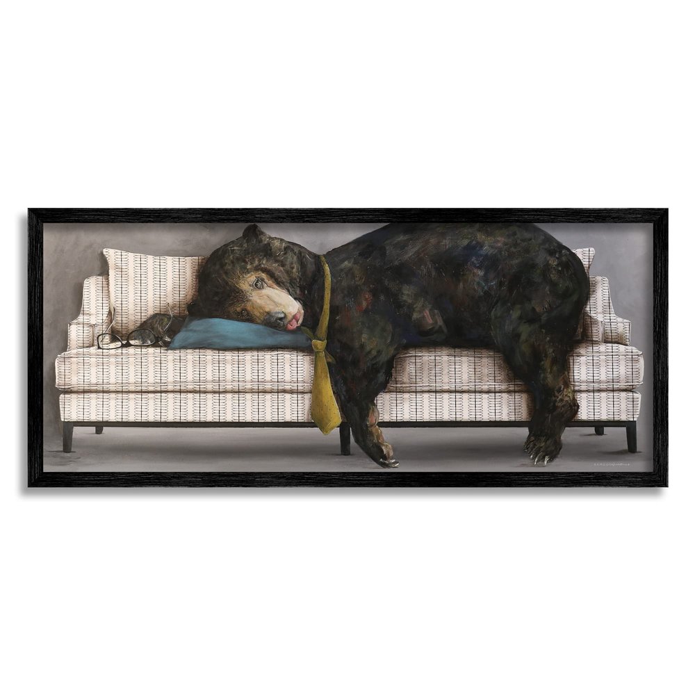 Stupell Industries Exhausted Papa Bear Sleeping Business Tie Modern Couch
