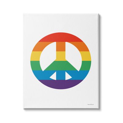 Stupell Industries Rainbow Striped Peace Sign Retro Pride Symbol Happiness