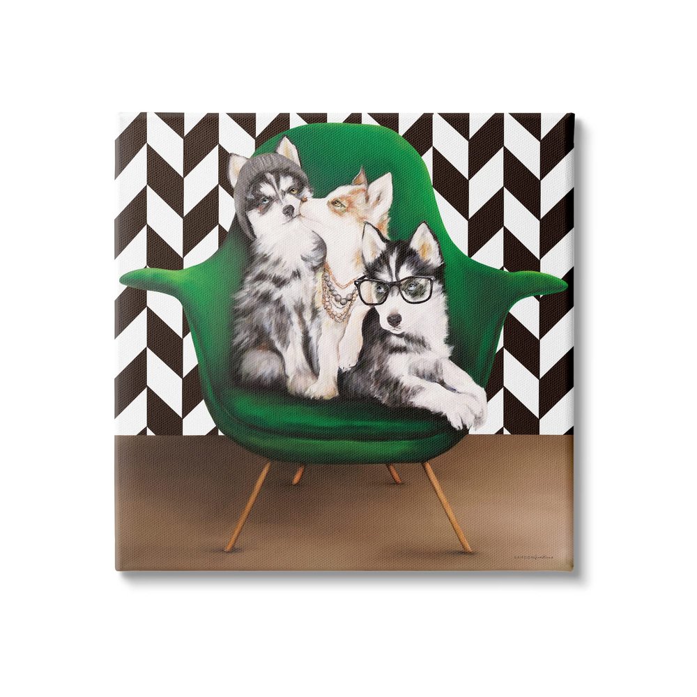 Stupell Industries Hipster Dogs Green Mod Chair Modern Room Interior