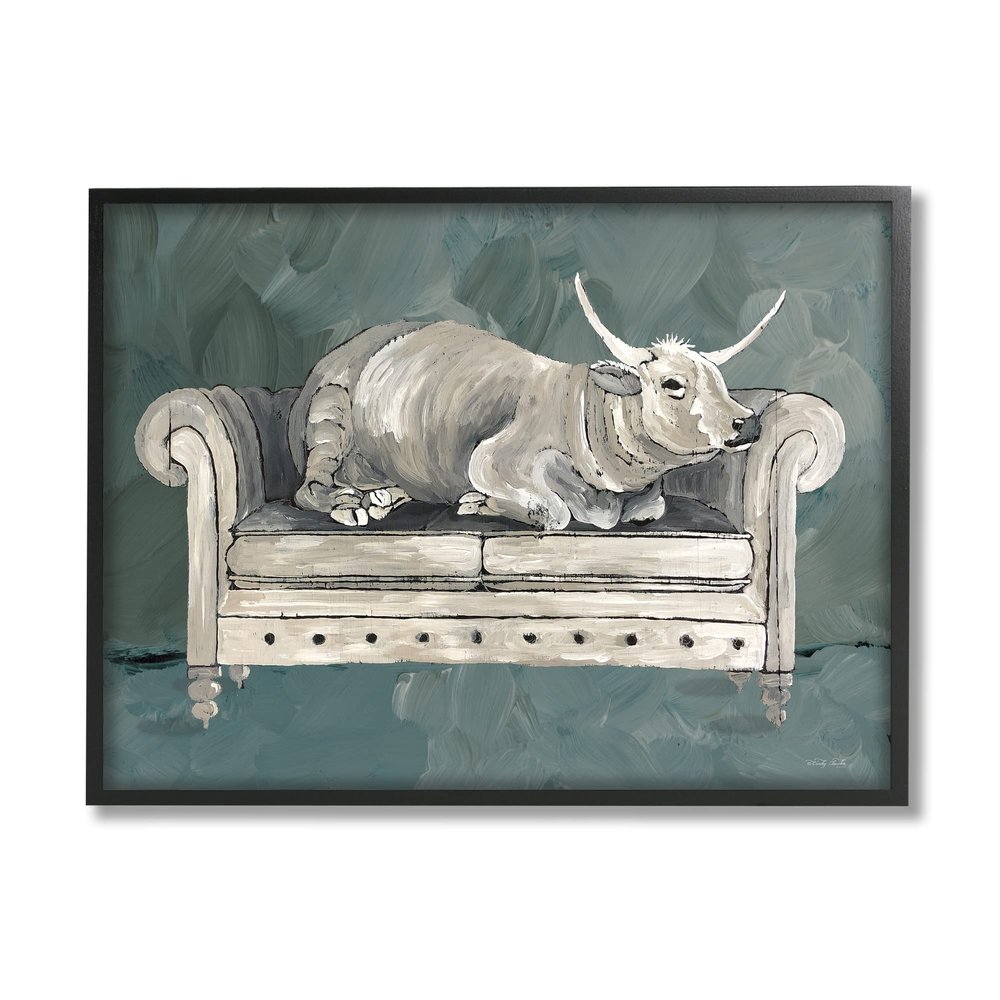 Stupell Industries Country Longhorn Cattle Resting Couch Green Gray